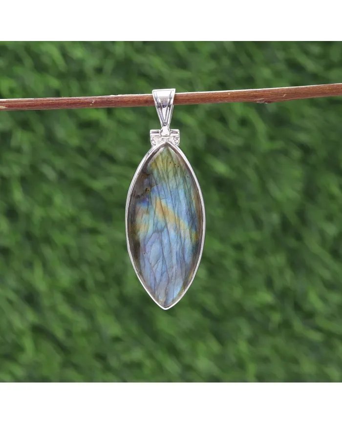 Labradorite Pendant - Sterling Silver Pendant Handmade Necklace Healing Charm Pendant with Chain Unisex Pendant