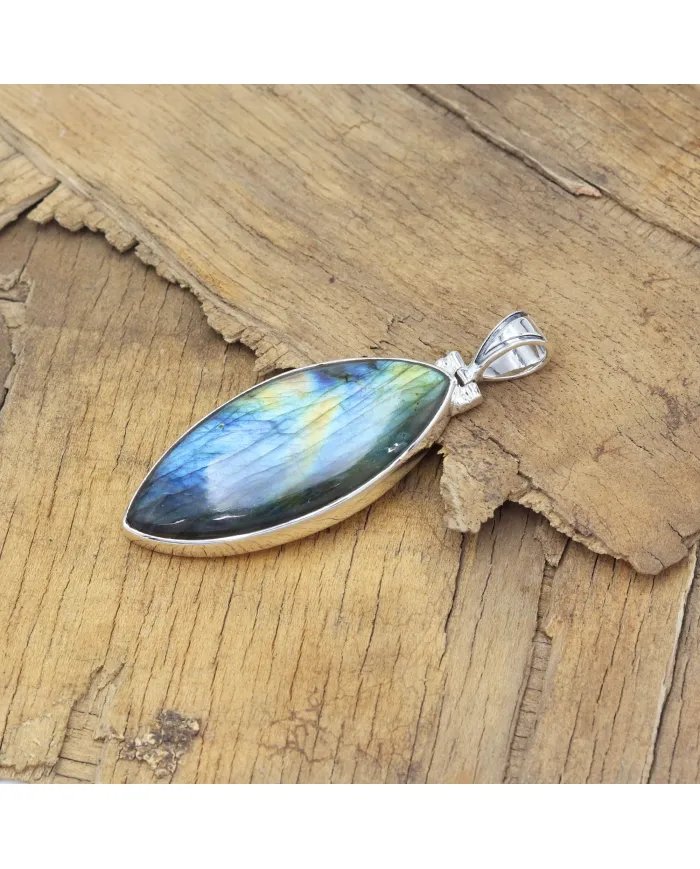Labradorite Pendant - Sterling Silver Pendant Handmade Necklace Healing Charm Pendant with Chain Unisex Pendant