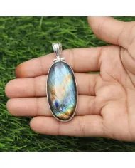 Labradorite Pendant - Sterling Silver Pendant Handmade Necklace Healing Charm Pendant with Chain Unisex Pendant