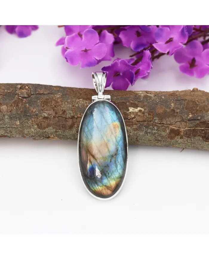 Labradorite Pendant - Sterling Silver Pendant Handmade Necklace Healing Charm Pendant with Chain Unisex Pendant
