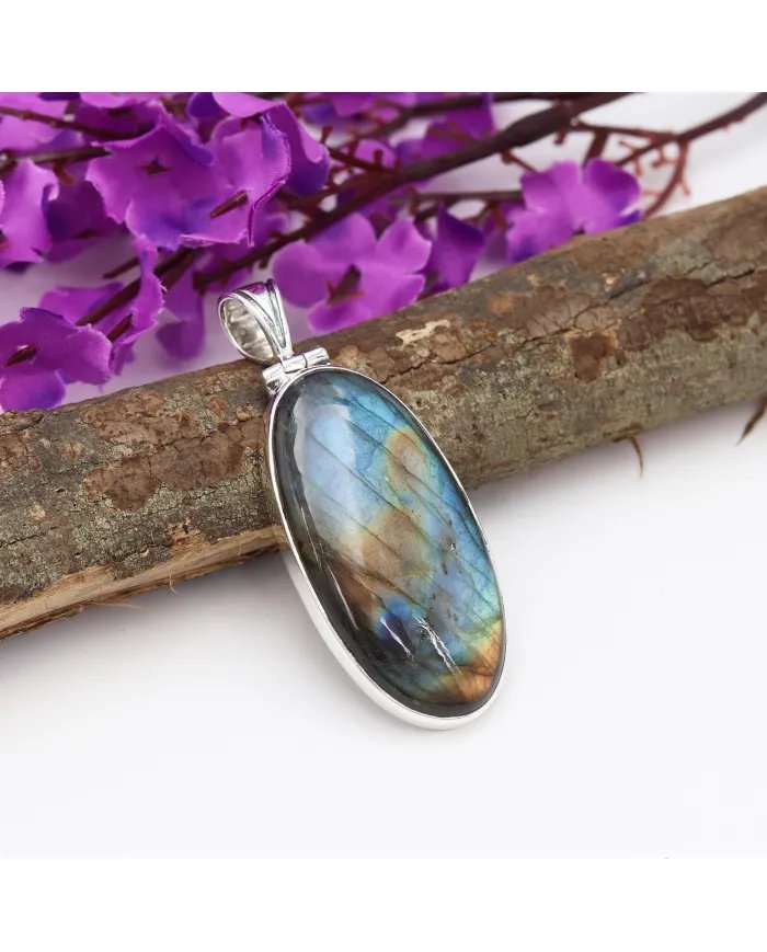 Labradorite Pendant - Sterling Silver Pendant Handmade Necklace Healing Charm Pendant with Chain Unisex Pendant