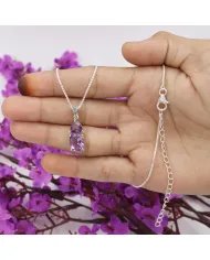Amethyst & BT Zircon Pendant - 925 Sterling Silver Handmade Jewelry