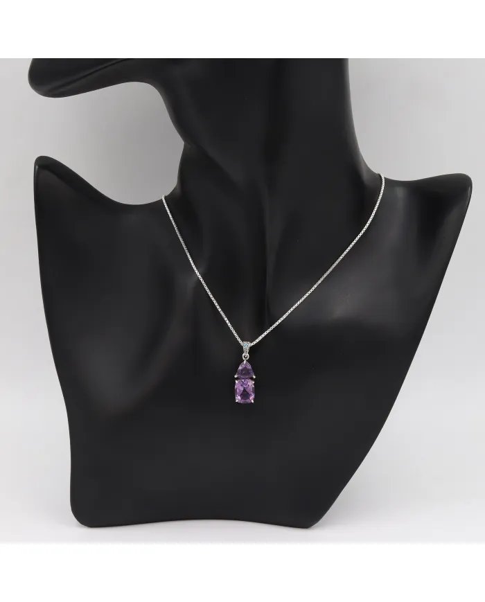 Amethyst & BT Zircon Pendant - 925 Sterling Silver Handmade Jewelry