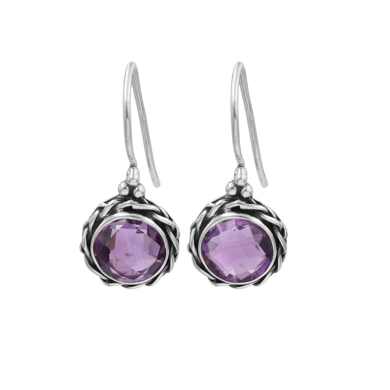 Amethyst Earrings, Sterling Silver Earrings, Round Earrings, Ear Wire Earrings, February Birthstone, Vintage Earrings for Women