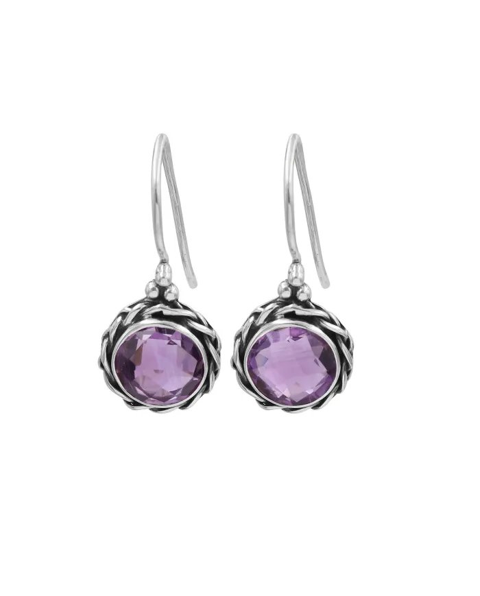 Amethyst Earrings, Sterling Silver Earrings, Round Earrings, Ear Wire Earrings, February Birthstone, Vintage Earrings for Women