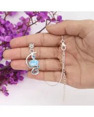 Natural Larimar Pendant - Sterling Silver Necklace Sky Blue Topaz and Swiss Blue Topaz Pendant Ocean Inspire Jewelry