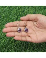 Amethyst Earrings, Sterling Silver Earrings, Round Earrings, Ear Wire Earrings, February Birthstone, Vintage Earrings for Women