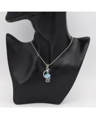Natural Larimar Pendant - Sterling Silver Necklace Sky Blue Topaz and Swiss Blue Topaz Pendant Ocean Inspire Jewelry