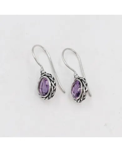 Amethyst Earrings, Sterling Silver Earrings, Round Earrings, Ear Wire Earrings, February Birthstone, Vintage Earrings for Women