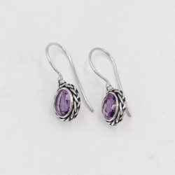 Amethyst Earrings, Sterling Silver Earrings, Round Earrings, Ear Wire Earrings, February Birthstone, Vintage Earrings for Women