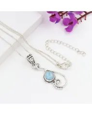 Natural Larimar Stone Pendant – Sterling Silver Ocean Wave Design Necklace