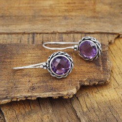 Amethyst Earrings, Sterling Silver Earrings, Round Earrings, Ear Wire Earrings, February Birthstone, Vintage Earrings for Women