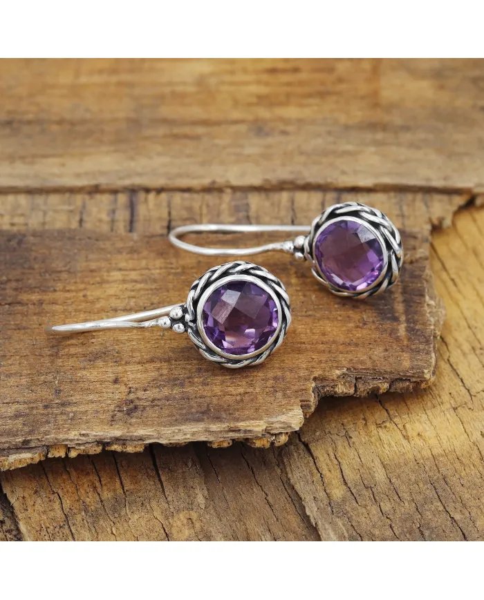 Amethyst Earrings, Sterling Silver Earrings, Round Earrings, Ear Wire Earrings, February Birthstone, Vintage Earrings for Women