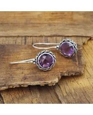 Amethyst Earrings, Sterling Silver Earrings, Round Earrings, Ear Wire Earrings, February Birthstone, Vintage Earrings for Women