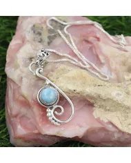 Natural Larimar Stone Pendant – Sterling Silver Ocean Wave Design Necklace