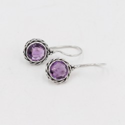 Amethyst Earrings, Sterling Silver Earrings, Round Earrings, Ear Wire Earrings, February Birthstone, Vintage Earrings for Women