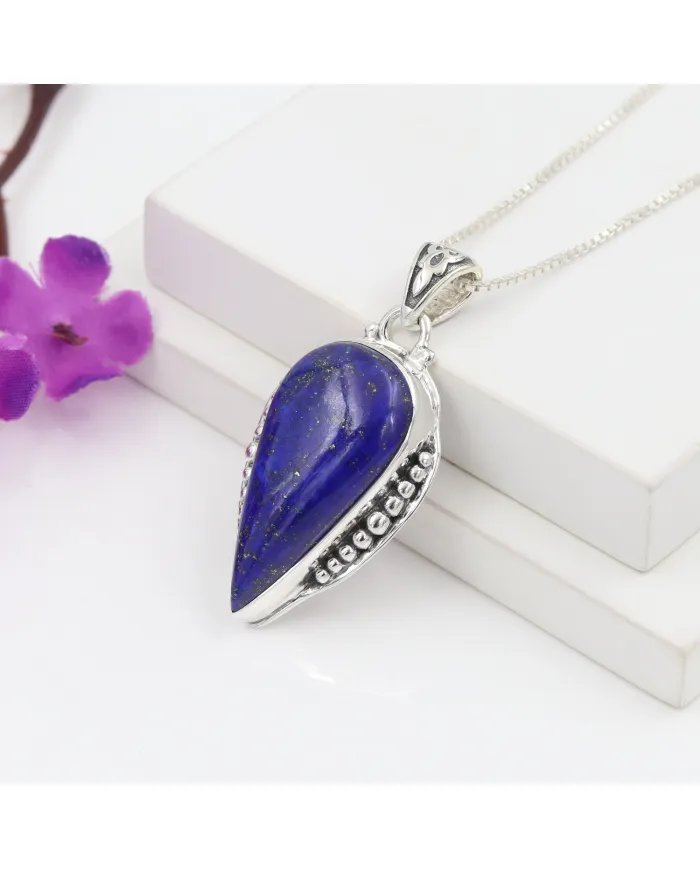 Lapis Lazuli Pendant - Sterling Silver Pendant Handcrafted Solitaire Pendant Statement Teardrop Pendant