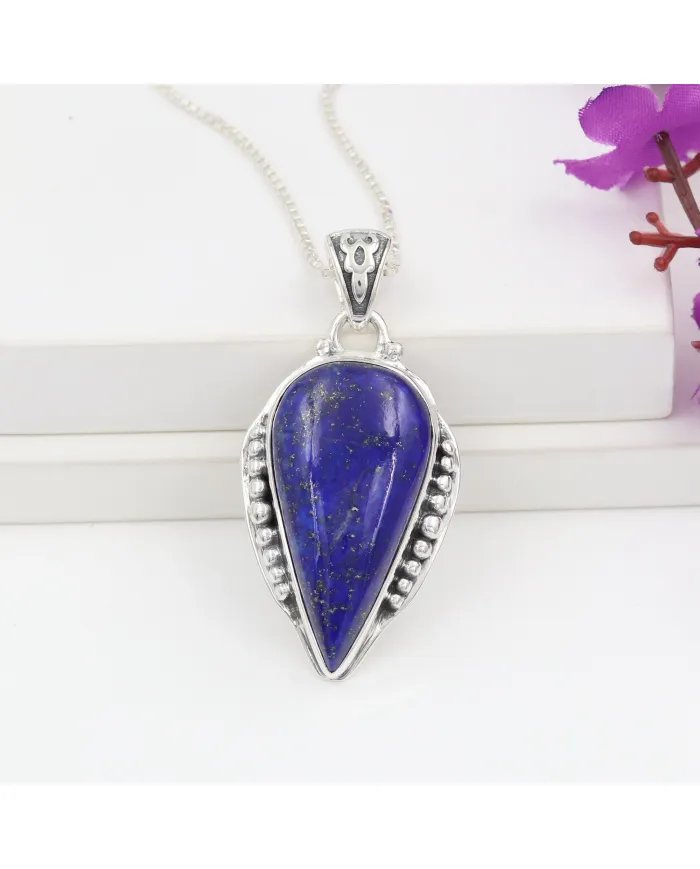 Lapis Lazuli Pendant - Sterling Silver Pendant Handcrafted Solitaire Pendant Statement Teardrop Pendant