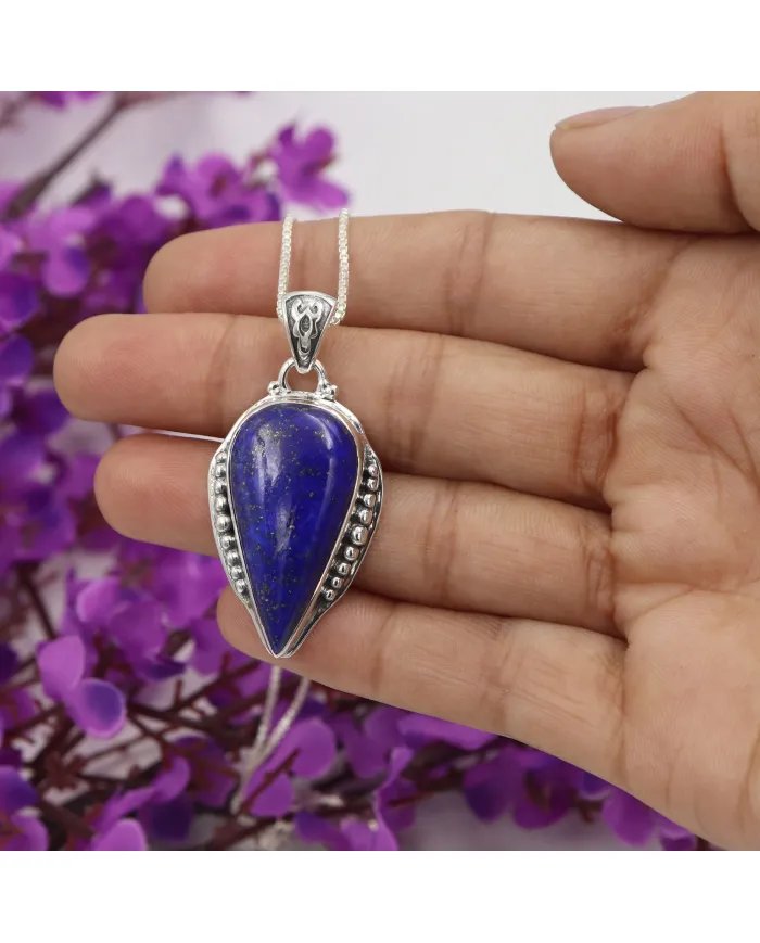 Lapis Lazuli Pendant - Sterling Silver Pendant Handcrafted Solitaire Pendant Statement Teardrop Pendant