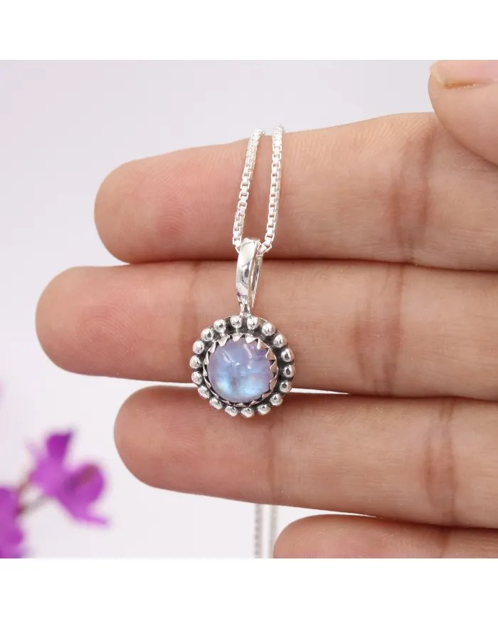 Rainbow Moonstone Pendant - Sterling Silver Pendant Handmade Necklace June Birthstone Pendant Unique Gemstone Jewelry for Women