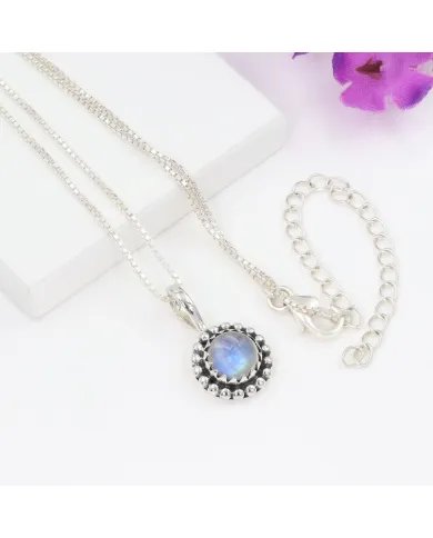Rainbow Moonstone Pendant - Sterling Silver Pendant Handmade Necklace June Birthstone Pendant Unique Gemstone Jewelry for Women