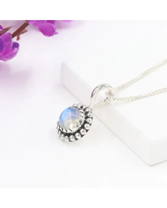 Rainbow Moonstone Pendant - Sterling Silver Pendant Handmade Necklace June Birthstone Pendant Unique Gemstone Jewelry for Women