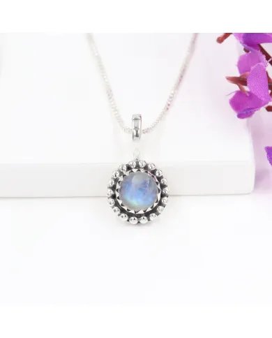 Rainbow Moonstone Pendant - Sterling Silver Pendant Handmade Necklace June Birthstone Pendant Unique Gemstone Jewelry for Women