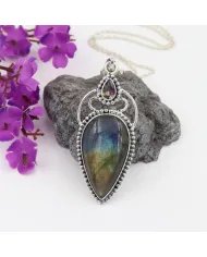 Labradorite Pendant - Sterling Silver Pendant Mystic Quartz Handmade Necklace Healing Charm Pendant with Chain Unique Pendant