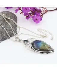 Labradorite Pendant - Sterling Silver Pendant Mystic Quartz Handmade Necklace Healing Charm Pendant with Chain Unique Pendant