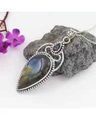 Labradorite Pendant - Sterling Silver Pendant Mystic Quartz Handmade Necklace Healing Charm Pendant with Chain Unique Pendant