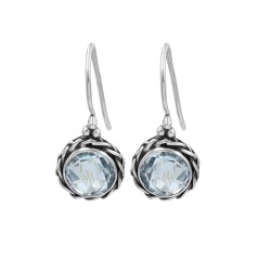 Sky Blue Topaz Earrings, Sterling Silver Earrings, Round Earrings, Ear Wire Earrings, December Birthstone, Girls Vintage Earring