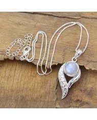 Natural Moonstone Pendant - Sterling Silver Pendant Swiss Blue Topaz Pendant Handcrafted Jewelry June Birthstone Pendant for Her