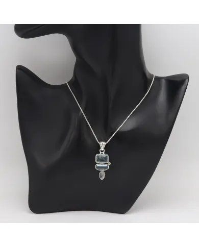 Aquamarine Pendant - Sterling Silver Pendant Sky Blue Topaz Moonstone and Peridot Pendant Statement Handcrafted Necklace for Her