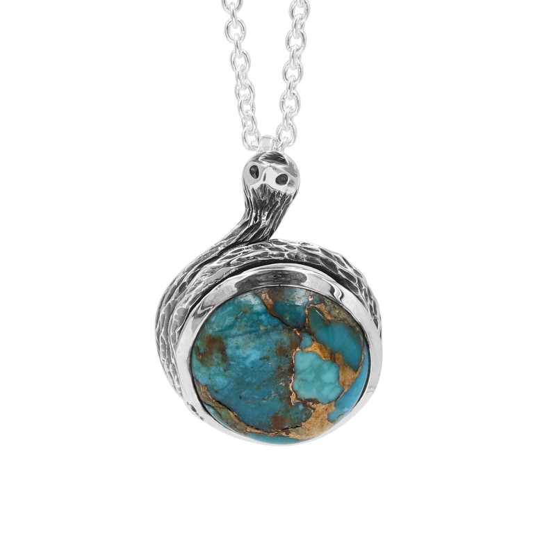 Turquoise Pendant, Antique Snake Pendant, 925 Silver Pendant, Round Shape Pendant, Charm Pendant for Women, Pendant with Chain