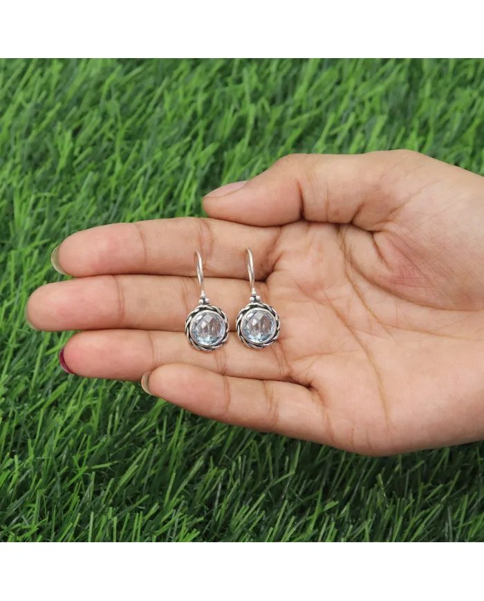 Sky Blue Topaz Earrings - Handmade 925 Sterling Silver Gemstone Jewelry