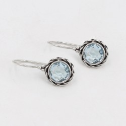 Sky Blue Topaz Earrings, Sterling Silver Earrings, Round Earrings, Ear Wire Earrings, December Birthstone, Girls Vintage Earring