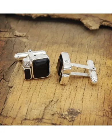 Black Onyx & Swarovski Crystal Cufflinks - 925 Silver Gemstone Jewelry