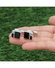 Black Onyx & Swarovski Crystal Cufflinks - 925 Silver Gemstone Jewelry