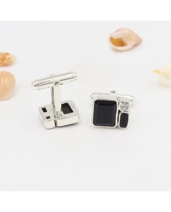 Black Onyx & Swarovski Crystal Cufflinks - 925 Silver Gemstone Jewelry