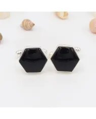 Premium Natural Black Onyx Cufflinks – Timeless Sterling Silver Design