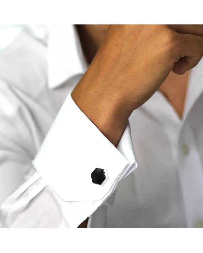 Premium Natural Black Onyx Cufflinks – Timeless Sterling Silver Design