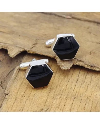 Premium Natural Black Onyx Cufflinks – Timeless Sterling Silver Design