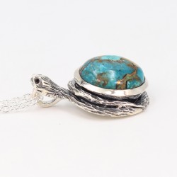 Turquoise Pendant, Antique Snake Pendant, 925 Silver Pendant, Round Shape Pendant, Charm Pendant for Women, Pendant with Chain