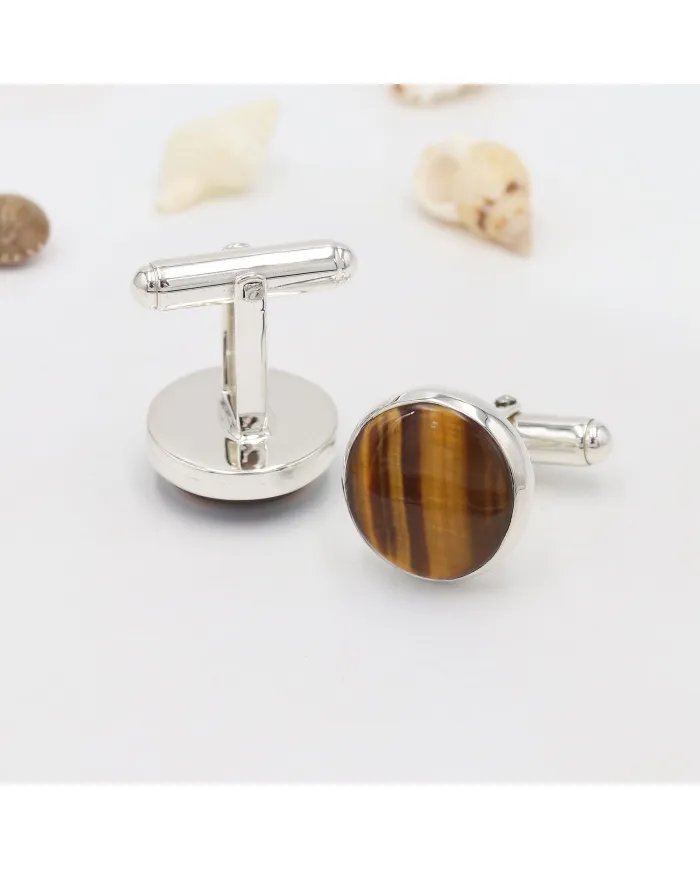 Natural Tiger Eye Cufflinks in Sterling Silver – Luxury Men’s Accessories