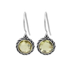 Lemon Quartz Earrings, Round Dangle Earrings, Sterling Silver Earrings, Handmade Earrings, November Birthstone, Vintage Earrings