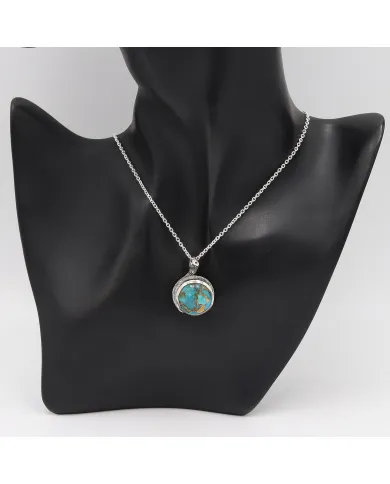 925 Sterling Silver Blue Copper Turquoise Snake Pendant Necklace