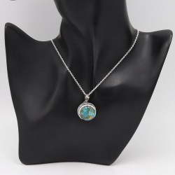 Turquoise Pendant, Antique Snake Pendant, 925 Silver Pendant, Round Shape Pendant, Charm Pendant for Women, Pendant with Chain