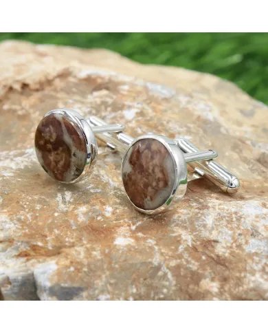 Handmade Wollastonite Garnet Men’s Cufflinks in 925 Sterling Silver
