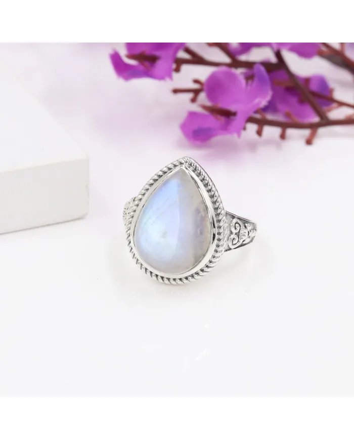 Rainbow Moonstone Ring – 925 Sterling Silver Handmade Boho Jewelry