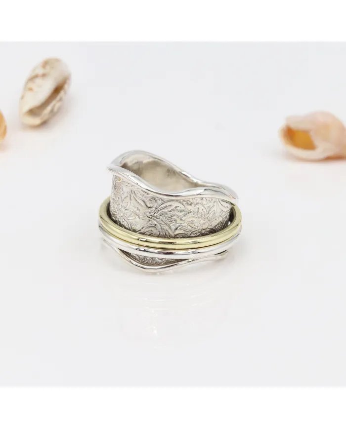 Two Tone Spinner Ring - 925 Sterling Silver Fidget & Stress Relief Jewelry